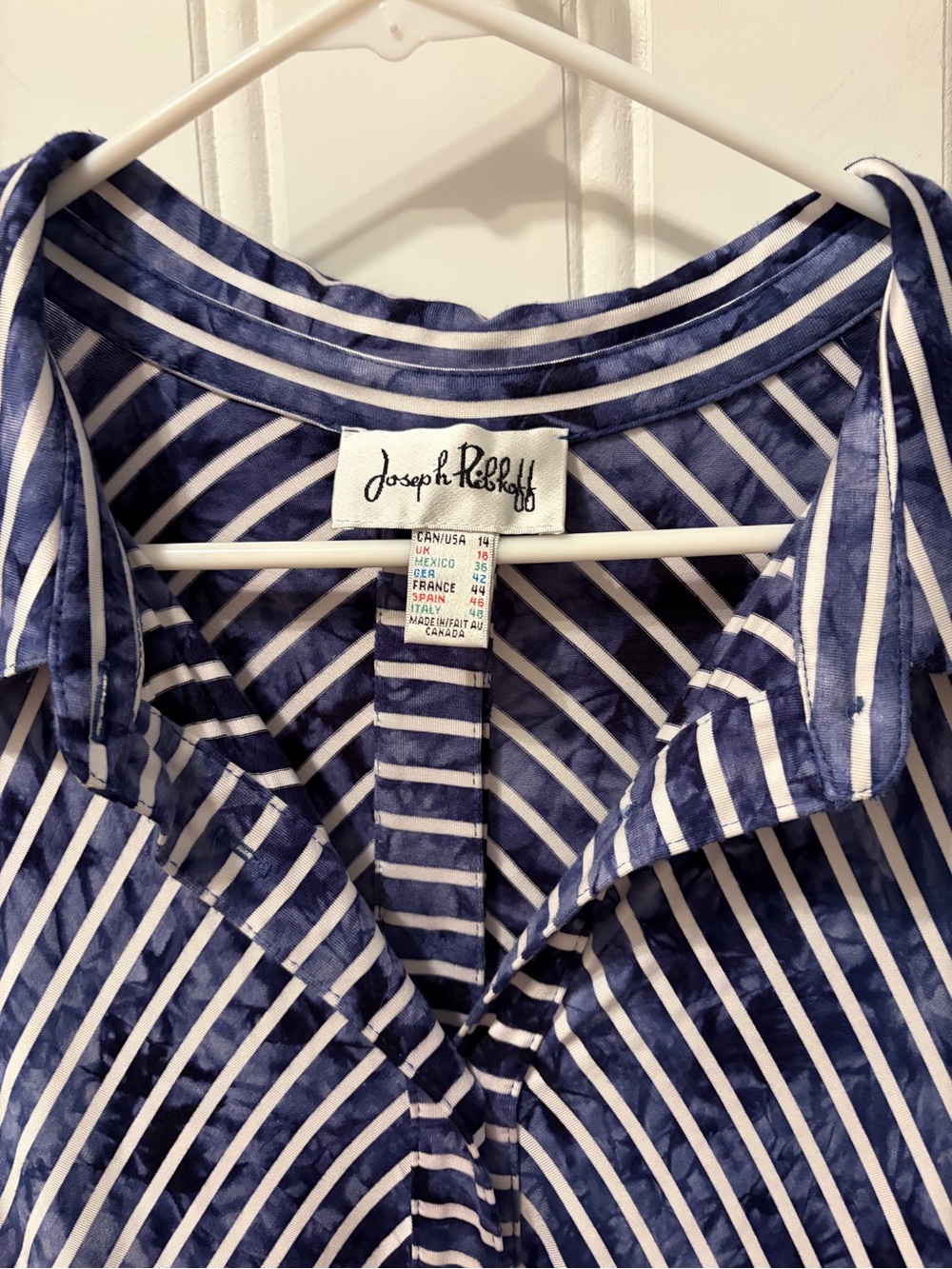 Joseph Ribkoff Blue White Diagonal Stripe Button Front Tunic Size 14 - Picture 5 of 11